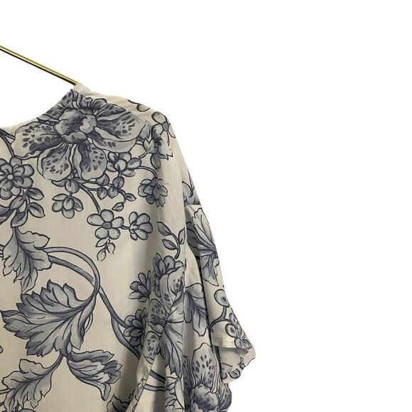 Floral & Vine Short Sleeve Flutter Sleeve Floral Tie Front Blouse MED - Picture 6 of 7